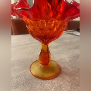 Fenton Vintage 1960’s Orange Thumbprint Compote